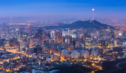 Fototapeten Seoul Stadt bei Vollmond, Südkorea. © panyaphotograph