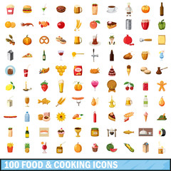 100 food and cooking icons set, cartoon style