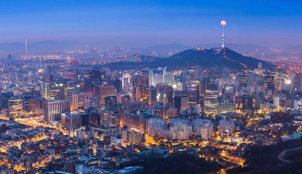 seoul city in full moon, south korea.