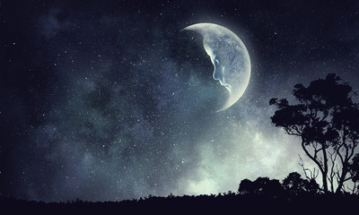 Fototapeta na wymiar Moon in sky . Mixed media
