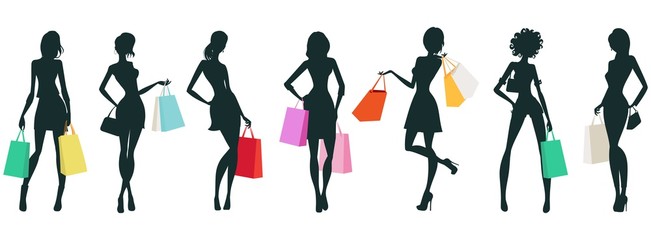 Shopping bags and girls - silhouettes
