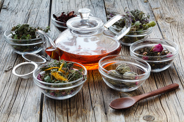 Set healing herbs. Dried herbs for use in alternative medicine.Herbal medicine, phytotherapy medicinal herbs.