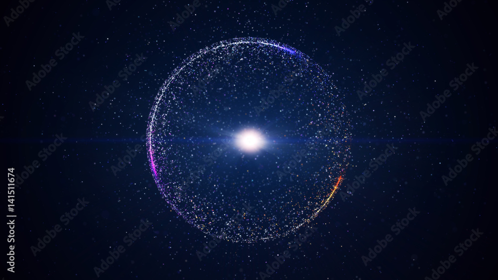 Poster abstract background with circular shape formed of small particles. light ray effect.