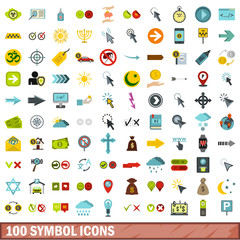Fototapeta premium 100 symbol icons set, flat style
