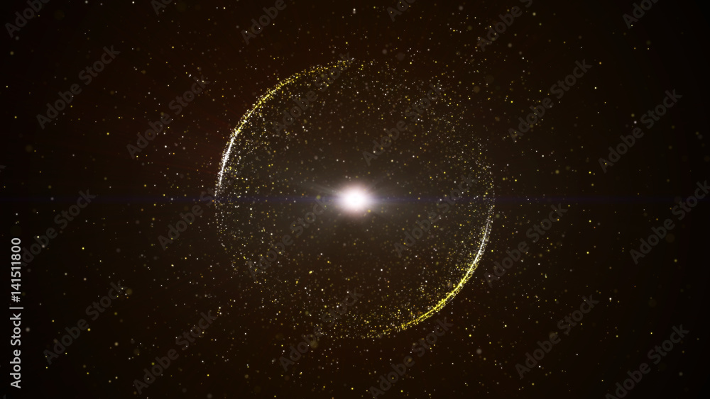 Poster abstract background with circular shape formed of small particles. light ray effect.