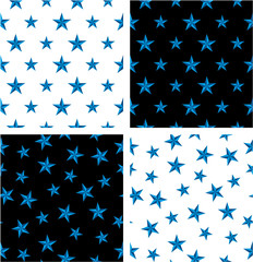 Blue Color Nautical Star Big & Small Aligned & Random Seamless Pattern Set