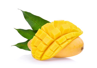 fresh mango with leaves isolated on white background