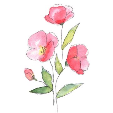 Watercolor bouquet 1. Red flowers. Simple sketch