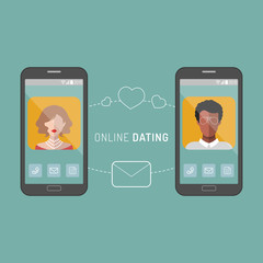 Vector illustration of online dating interracial couple app icons in flat style.