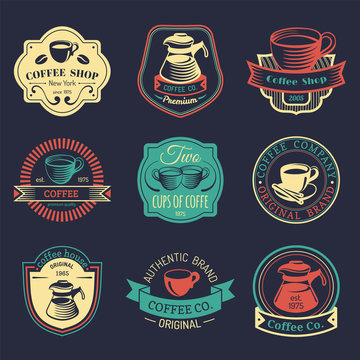 Vector set of vintage hipster coffee logos. Modern cafe shop, restaurant icons, emblems collection.