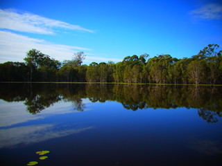 Mirror pond and pure blue sky