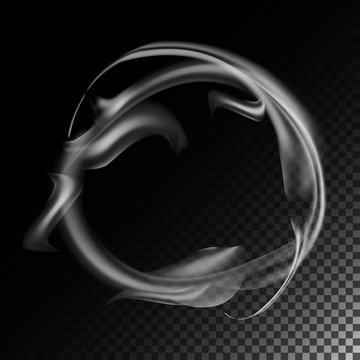 Realistic Cigarette Smoke Waves Vector. 3d Illustration. Smoking Symbols On Gray. Smoke Rings.