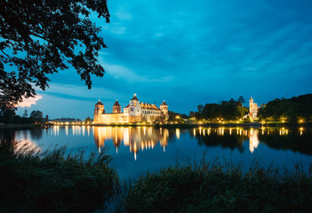 Fototapeta premium Belarus. Mir Castle Complex In Bright Evening Illumination, Glow