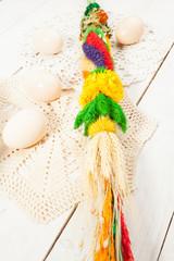 Fototapeta na wymiar Traditional Easter palm with eggs.