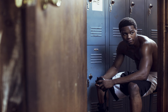 Athlete preparing for boxing match