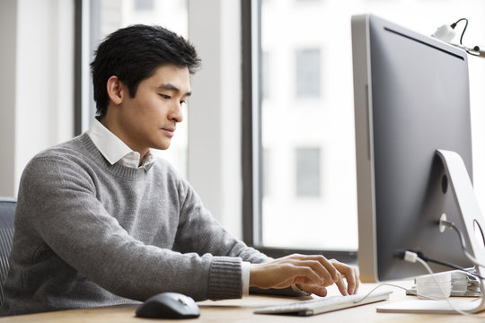 Business man working on computer in office