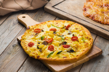 pizza with rustic background