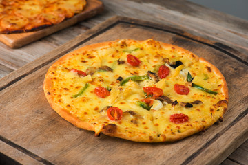 pizza with rustic background