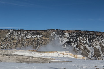 Canary spring. Travertine terraces at Mammoth Hot Springs.