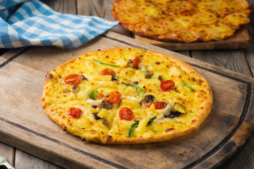 pizza with rustic background