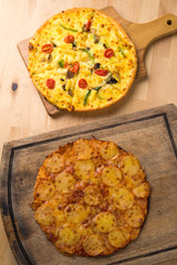 pepperoni pizza top down view with copyspace