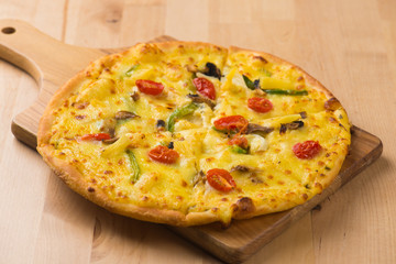 pizza with rustic background