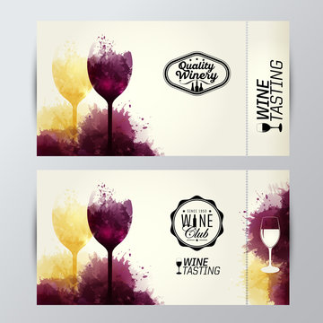 wine glasses with background stains. Promotion tickets