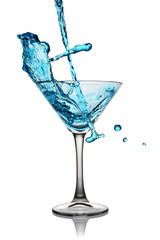 Splash in glass of a blue alcoholic cocktail drink
