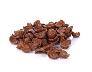 Bunch of chocolate cereals on white background