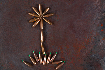 War and Peace, flower and grass from bullets. Hope concept