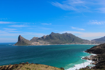 Fototapeta na wymiar View of Hout Bay from Lookout Point on Chapman's Peak in Cape Town, South Africa