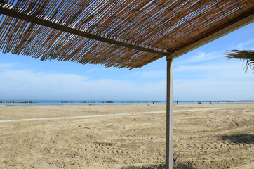 thatched roof on the beach             