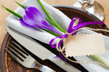 Festive Table Setting With Flower and Empty Tag.