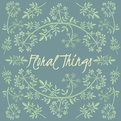 Floral vector frame with water hemlock herb on teal background