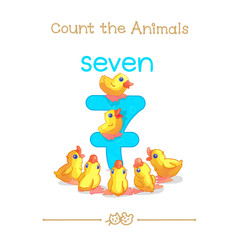 Seven 7 card (Series of "Count the Animals"). Addition to series of English ABC "Amusing Animals".
