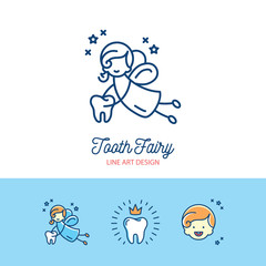 Tooth Fairy logo Сhildren's dentistry thin line art icons