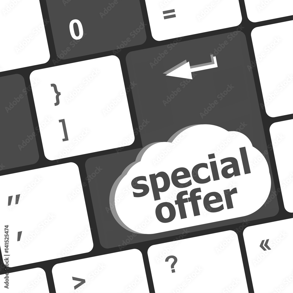 Poster special offer button on computer keyboard keys