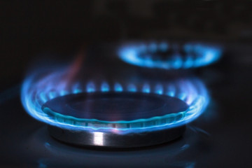 Blue fire in gas burner 
