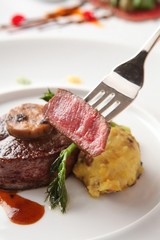 chop a beef  steak