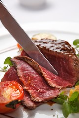 chop a beef  steak 스테이크