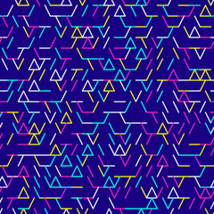 Abstract geometric pattern. Bright neon colors. Memphis style pattern. Seamless vector pattern. Vector illustration.