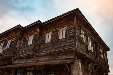 Fototapeta premium Old Bulgarian houses in the town of Nesebar, Bulgaria. In 1956 Nesebar was declared as museum city, archaeological and architectural reservation by UNESCO.