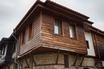 Old Bulgarian houses in the town of Nesebar, Bulgaria. In 1956 Nesebar was declared as museum city, archaeological and architectural reservation by UNESCO.