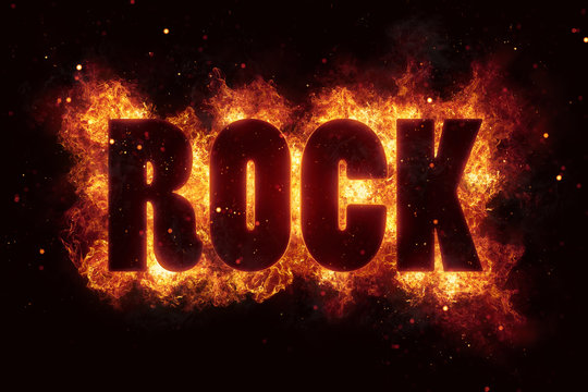 hardrock rock music text on fire flames explosion