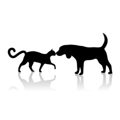 Dog and cat touching noses silhouette. EPS 10 vector.