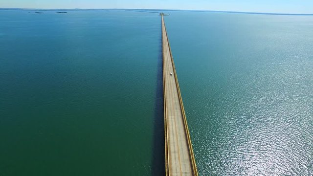 Aerial footage bridge of Mato Grosso state border with Sao Paulo state in Brazil. July, 2016