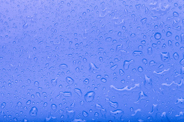 Drops of water on a color background. Blue. Selective focus. Shallow depth of field. Toned
