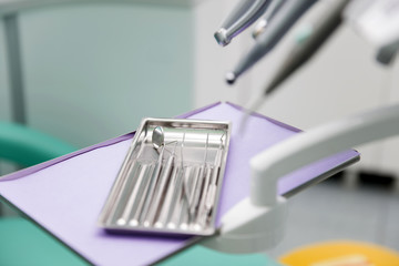 Close up  view at set of dentist tools