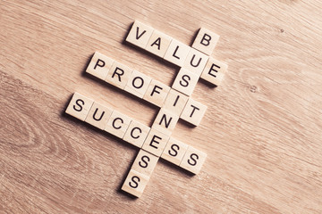 Conceptual business keywords on table with elements of game maki