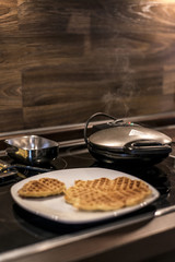 Baking Homemade waffles cooked in a waffle iron